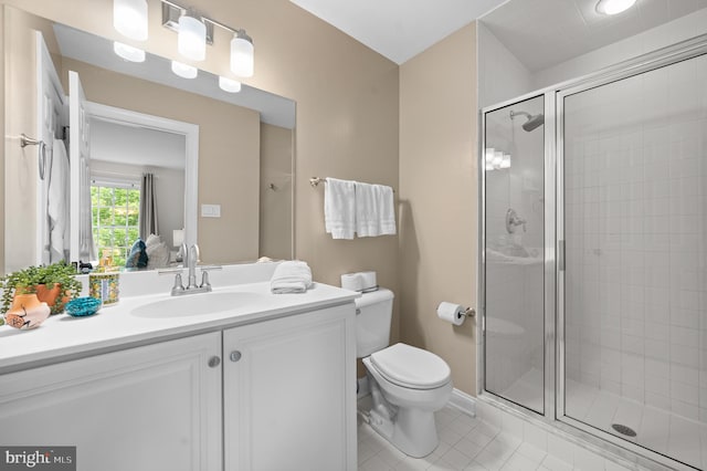 704 Turnbridge Rd, Wayne, PA 19087 - full bathroom with toilet, a stall shower, vanity, tile patterned floors, and baseboards