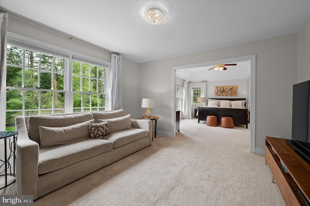 704 Turnbridge Rd, Wayne, PA 19087 - living room with carpet floors, a ceiling fan, and baseboards