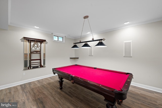 704 Turnbridge Rd, Wayne, PA 19087 - rec room with billiards table, wood finished floors, recessed lighting, baseboards, and crown molding