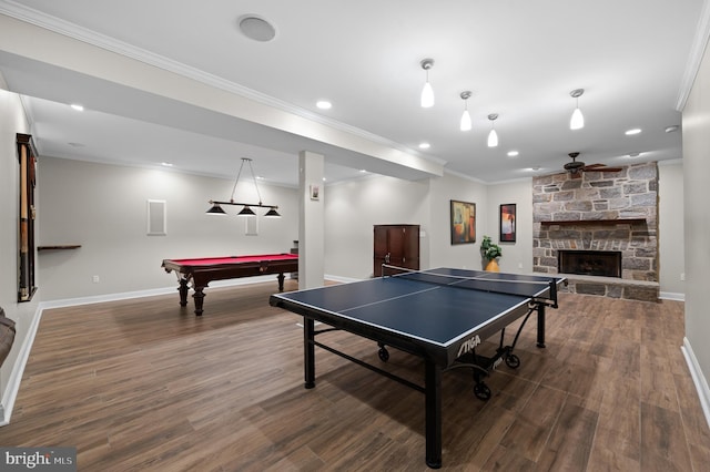 704 Turnbridge Rd, Wayne, PA 19087 - playroom featuring ornamental molding, ceiling fan, wood finished floors, baseboards, and recessed lighting