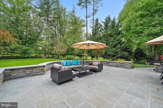 704 Turnbridge Rd, Wayne, PA 19087 - view of patio with an outdoor hangout area and view of wooded area