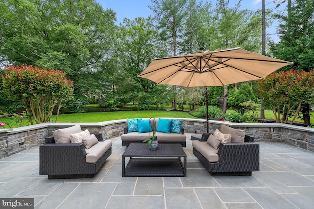 704 Turnbridge Rd, Wayne, PA 19087 - view of patio featuring an outdoor living space and view of scattered trees