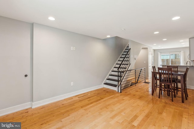 939 Sigel St, Philadelphia, PA 19148 - dining room featuring light wood-style floors, stairway, baseboards, and recessed lighting