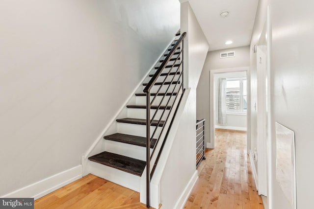 939 Sigel St, Philadelphia, PA 19148 - stairway featuring hardwood / wood-style flooring, baseboards, and recessed lighting