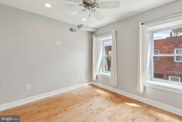 939 Sigel St, Philadelphia, PA 19148 - empty room with baseboards, healthy amount of natural light, recessed lighting, light wood-style floors, and ceiling fan