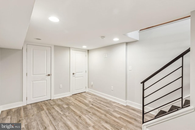 939 Sigel St, Philadelphia, PA 19148 - finished below grade area featuring light wood finished floors, stairway, recessed lighting, and baseboards