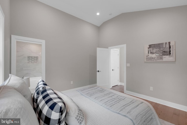 1427 Jackson St NE, Washington, DC 20017 - bedroom featuring high vaulted ceiling, baseboards, wood finished floors, recessed lighting, and ensuite bath