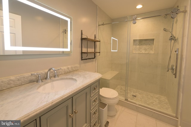 22 Thaxton Ct, Stafford, VA 22556 - full bath with toilet, a shower stall, vanity, and recessed lighting