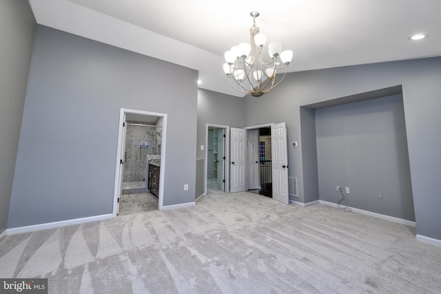 22 Thaxton Ct, Stafford, VA 22556 - unfurnished bedroom featuring a chandelier, light carpet, baseboards, recessed lighting, and connected bathroom