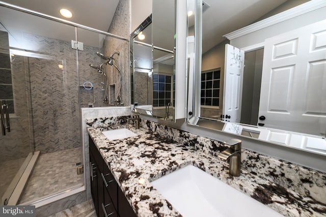 22 Thaxton Ct, Stafford, VA 22556 - bathroom featuring double vanity, a stall shower, and recessed lighting