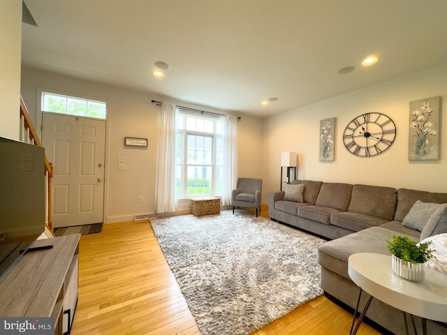 312 Sagamore Hl, Mount Joy, PA 17552 - living room featuring light wood-type flooring, recessed lighting, baseboards, and stairs