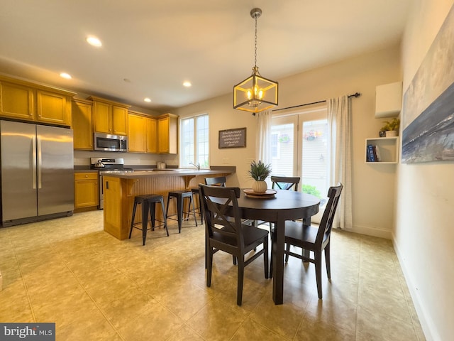 312 Sagamore Hl, Mount Joy, PA 17552 - dining room featuring recessed lighting, a chandelier, and baseboards