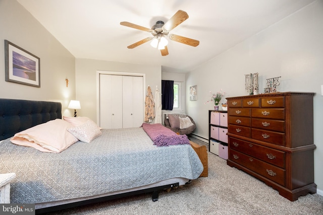 100 Winding Way Unit A-23, Downingtown, PA 19335 - bedroom with a closet, baseboard heating, light carpet, and a ceiling fan