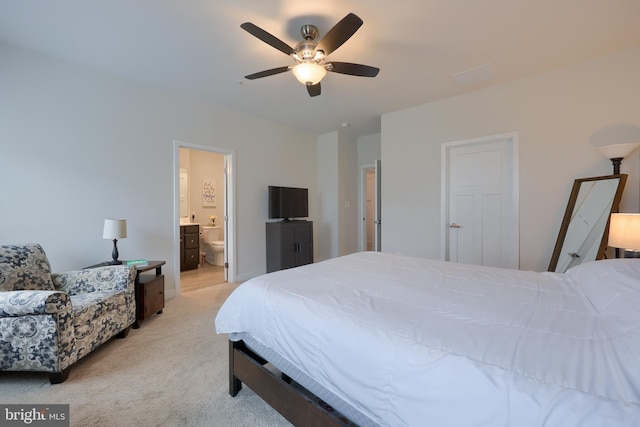 1032 Rosecroft Ln Unit 15, York, PA 17403 - bedroom with light colored carpet, ceiling fan, and ensuite bathroom