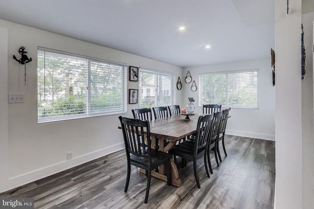 966 Walnut Ave, North Beach, MD 20714 - dining space featuring dark wood-style flooring, baseboards, and recessed lighting