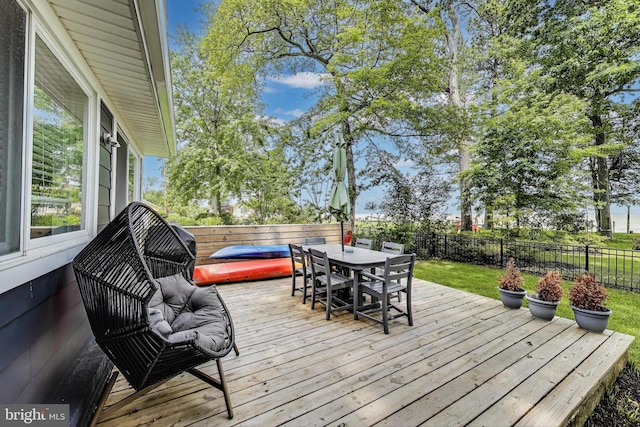 966 Walnut Ave, North Beach, MD 20714 - wooden deck featuring a fenced backyard and outdoor dining area