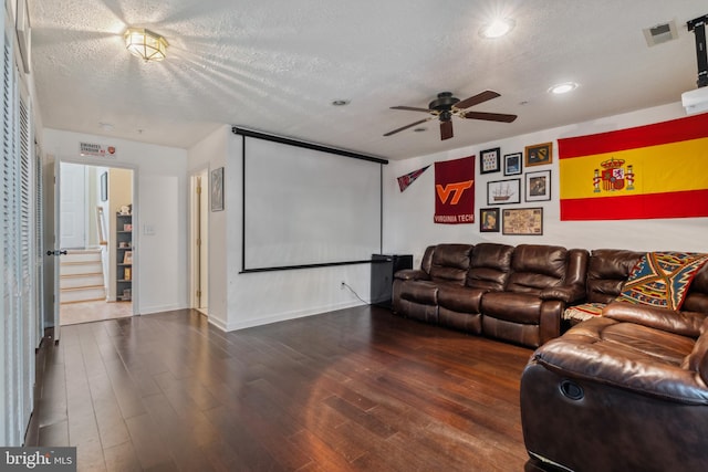 7140 Ladd Cir, Frederick, MD 21703 - cinema with a textured ceiling, ceiling fan, wood finished floors, recessed lighting, and baseboards