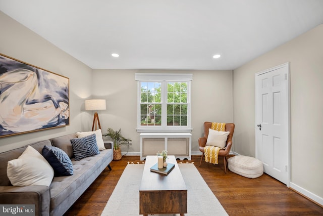 117 E Glebe Rd Unit C, Alexandria, VA 22305 - living room with dark wood-type flooring, recessed lighting, baseboards, and radiator