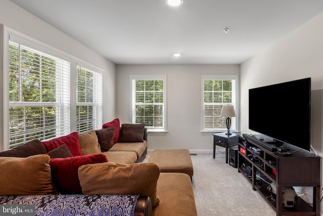 9909 Kildore Way, Fort Washington, MD 20744 - living room with light carpet, baseboards, and recessed lighting