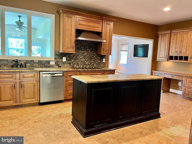 614 Wolfe Reserve Way, Harwood, MD 20776 - kitchen featuring dishwasher, a sink, wall chimney exhaust hood, backsplash, and black electric stovetop