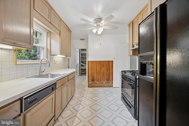 1100 Drexel Ave, Drexel Hill, PA 19026 - kitchen featuring black appliances, a sink, light flooring, a ceiling fan, and light countertops
