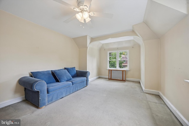 1100 Drexel Ave, Drexel Hill, PA 19026 - sitting room with carpet, a ceiling fan, baseboards, and vaulted ceiling