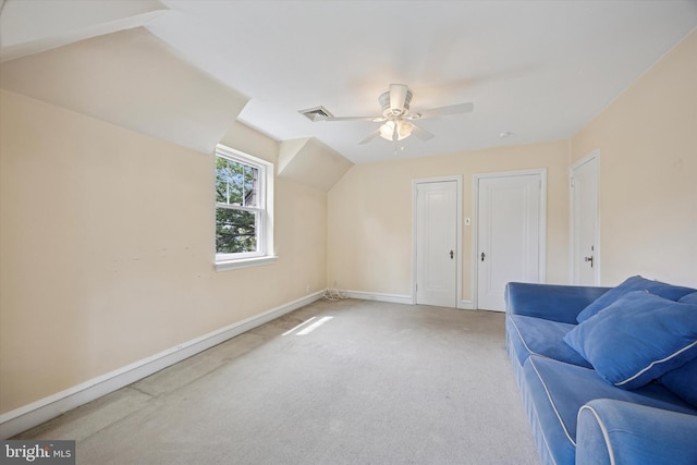 1100 Drexel Ave, Drexel Hill, PA 19026 - bonus room featuring carpet floors, a ceiling fan, baseboards, and lofted ceiling