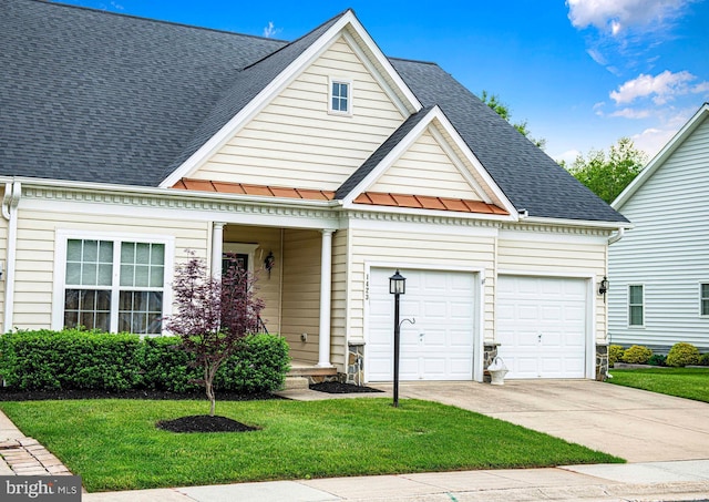 1423 Overlook Way, Bel Air, MD 21014 - view of front facade featuring roof with shingles, concrete driveway, an attached garage, a front yard, and a standing seam roof