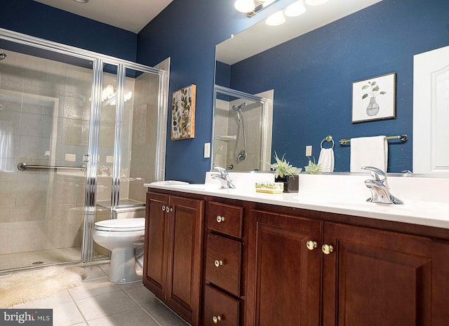 1423 Overlook Way, Bel Air, MD 21014 - bathroom with tile patterned floors, a shower stall, toilet, and double vanity