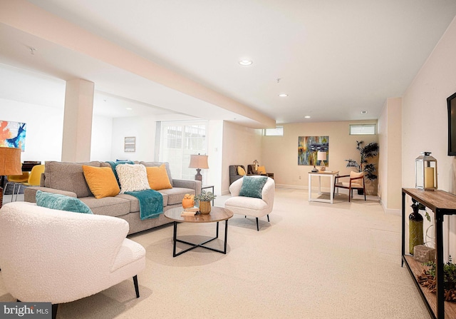 1423 Overlook Way, Bel Air, MD 21014 - living area featuring light colored carpet, recessed lighting, and baseboards