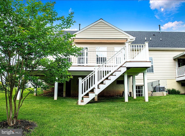 1423 Overlook Way, Bel Air, MD 21014 - rear view of house featuring stairway, a lawn, a deck, and a shingled roof