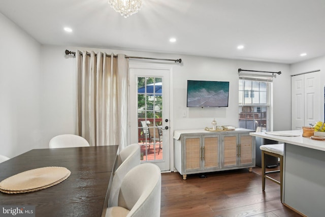 14617 Woodspring Ct, Centreville, VA 20120 - dining space featuring dark wood-style flooring, recessed lighting, and a chandelier