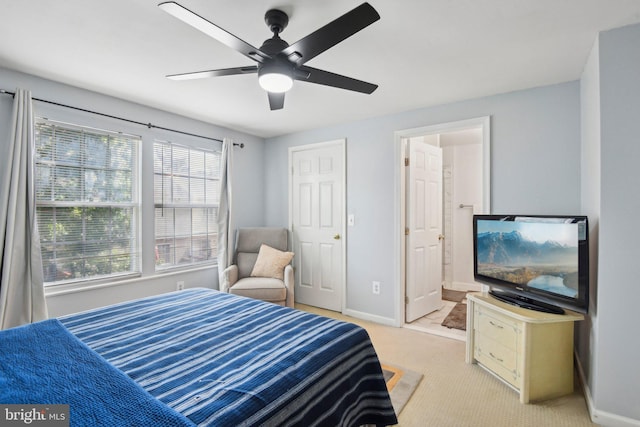 14617 Woodspring Ct, Centreville, VA 20120 - bedroom featuring baseboards, carpet flooring, connected bathroom, and ceiling fan