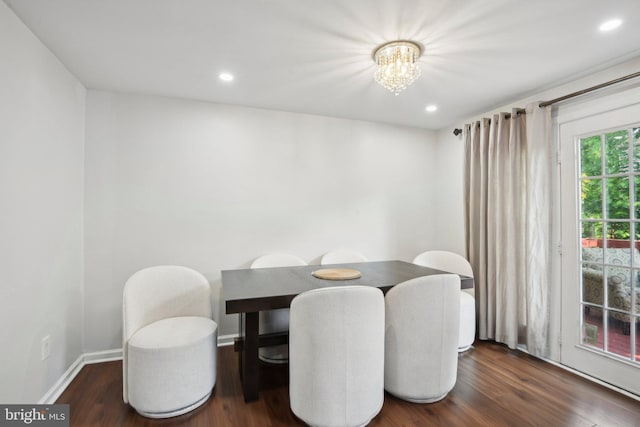 14617 Woodspring Ct, Centreville, VA 20120 - dining area featuring a chandelier, wood finished floors, recessed lighting, and baseboards