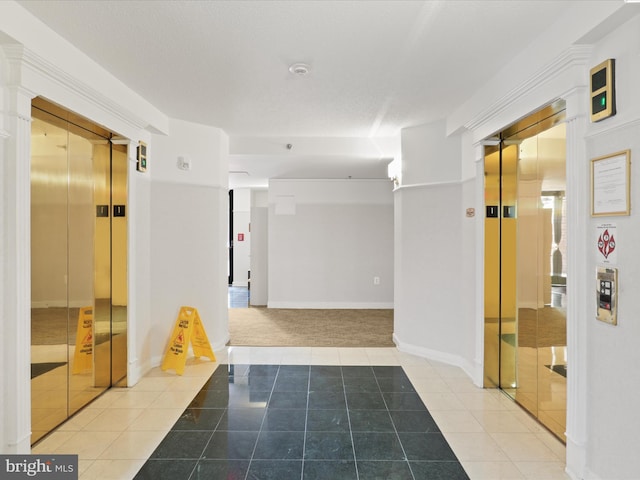 1045 N Utah St Unit 2-404, Arlington, VA 22201 - hallway featuring elevator, tile patterned flooring, and carpet floors