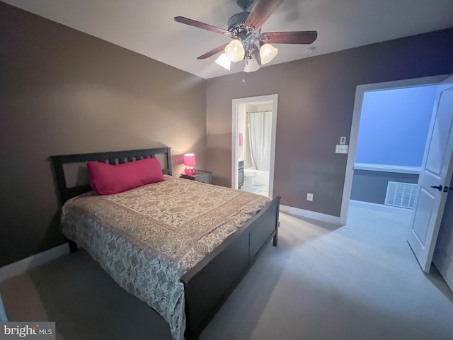 3348 Soaring Cir, Woodbridge, VA 22193 - bedroom featuring light carpet, baseboards, ceiling fan, and ensuite bathroom