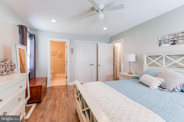 3 Canterbury Pl, Southampton, NJ 08088 - bedroom with a closet, recessed lighting, light wood-style flooring, baseboards, and connected bathroom