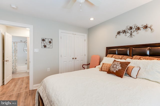 3 Canterbury Pl, Southampton, NJ 08088 - bedroom with light wood-type flooring, a closet, baseboards, a ceiling fan, and recessed lighting