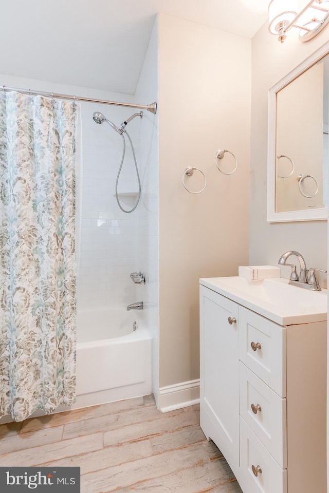 3 Canterbury Pl, Southampton, NJ 08088 - bathroom with wood finished floors, shower / bath combo, vanity, and baseboards