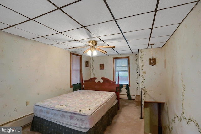 409 Julian St, Williamstown, PA 17098 - bedroom featuring a paneled ceiling, a baseboard heating unit, carpet floors, and baseboards