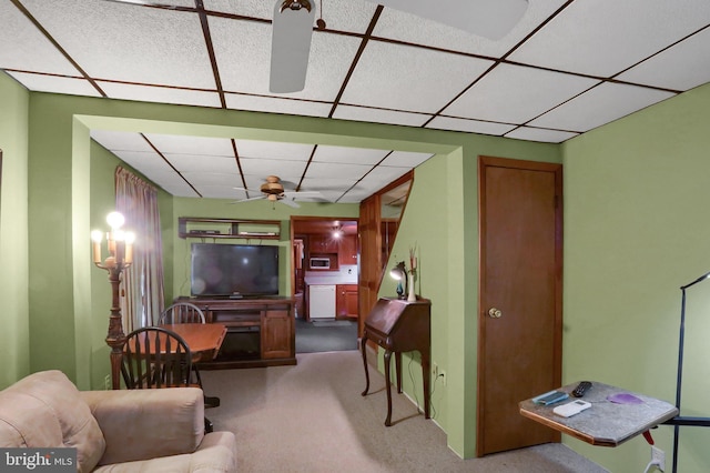409 Julian St, Williamstown, PA 17098 - carpeted living room featuring a drop ceiling and ceiling fan