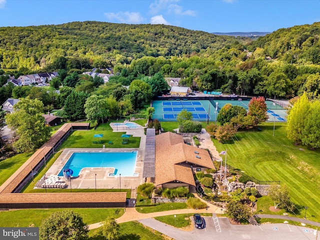 6518 Rimrock Rd, New Market, MD 21774 - drone / aerial view of a heavily wooded area and a pool area
