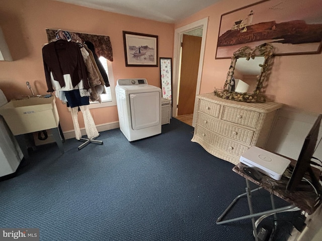 10 E Taunton Ave, Berlin, NJ 08009 - washroom with washer / clothes dryer and dark carpet