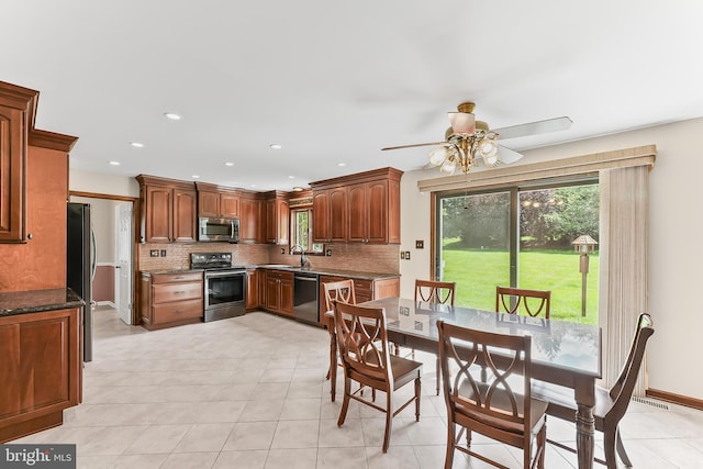 2 Raven Dr, Chadds Ford, PA 19317 - kitchen featuring stainless steel appliances, a sink, ceiling fan, healthy amount of natural light, and recessed lighting