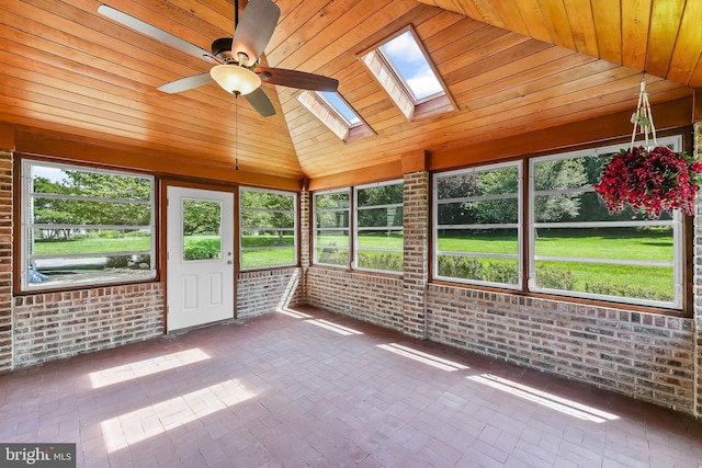 2 Raven Dr, Chadds Ford, PA 19317 - unfurnished sunroom with vaulted ceiling, a ceiling fan, and a skylight