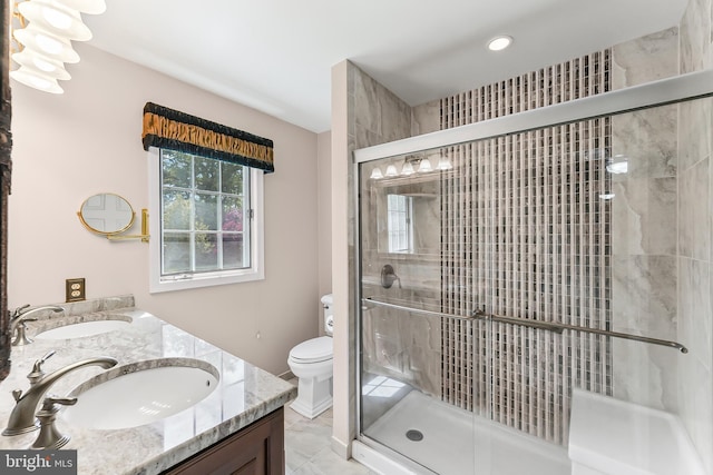 2 Raven Dr, Chadds Ford, PA 19317 - full bath featuring double vanity, a stall shower, and toilet