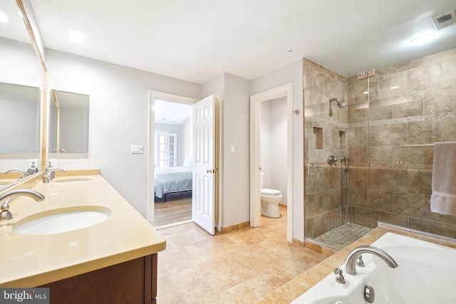 9630 Beman Woods Way, Potomac, MD 20854 - ensuite bathroom featuring double vanity, a shower stall, toilet, a garden tub, and recessed lighting