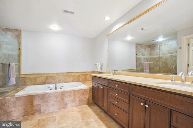 9630 Beman Woods Way, Potomac, MD 20854 - full bathroom featuring double vanity, a garden tub, and a shower stall