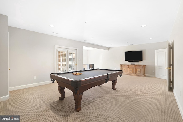 9630 Beman Woods Way, Potomac, MD 20854 - rec room featuring light colored carpet, baseboards, billiards, and recessed lighting