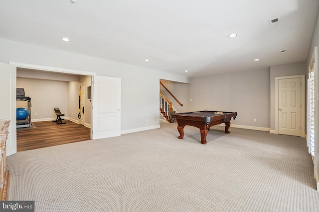 9630 Beman Woods Way, Potomac, MD 20854 - rec room featuring billiards, recessed lighting, baseboards, and carpet